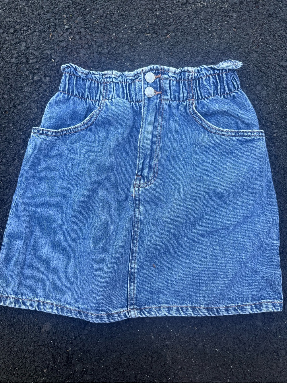 BERSHKA Elastic Waist Blue Denim Skirt